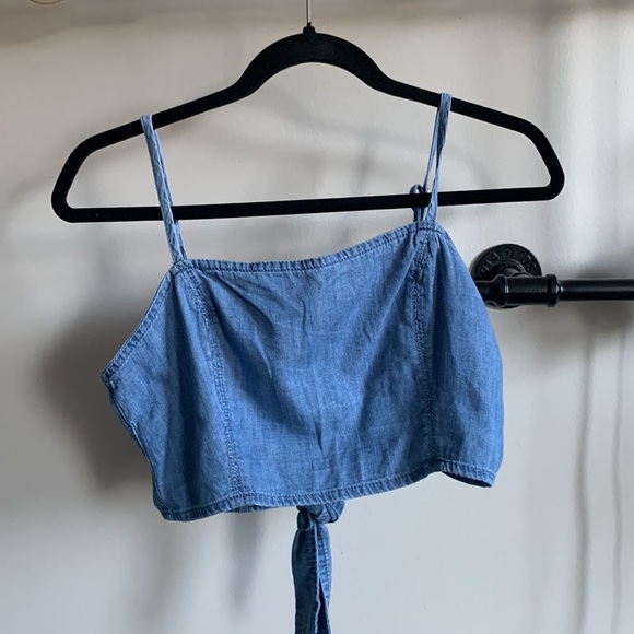 Dynamite Denim Tie Back Crop Top - denim blue size small - Picture 3 of 5